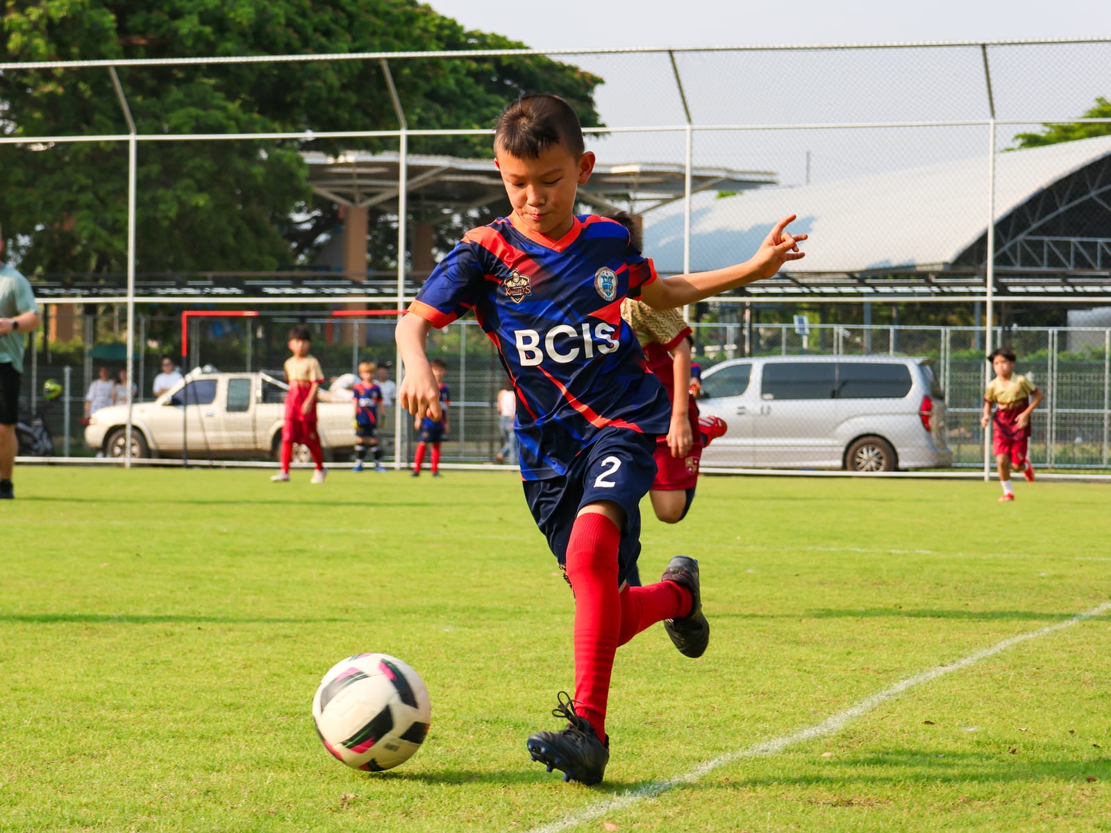 BCIS Falcons football match in action