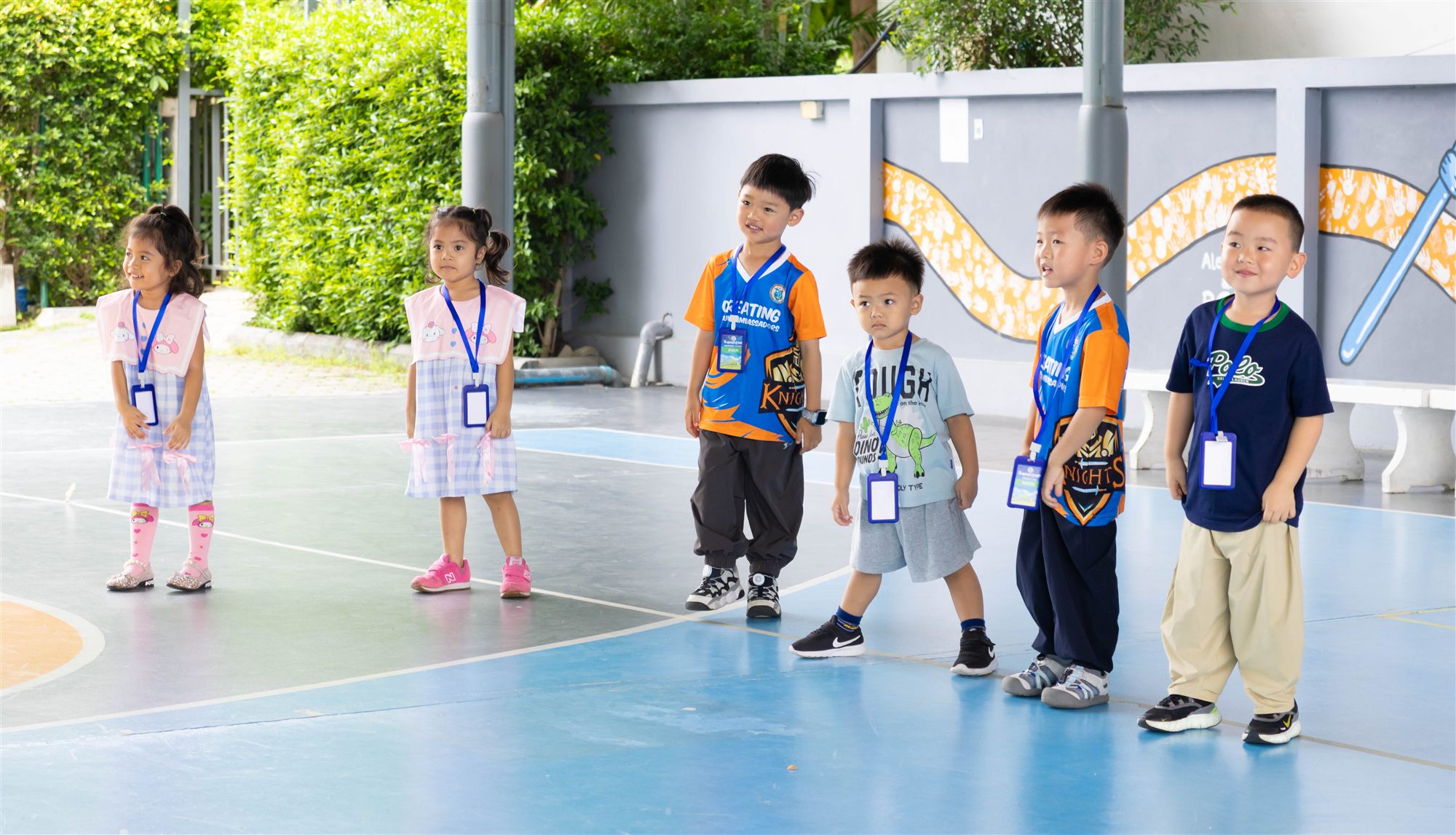 Campers lining up on the first day of BCIS Summer Camp